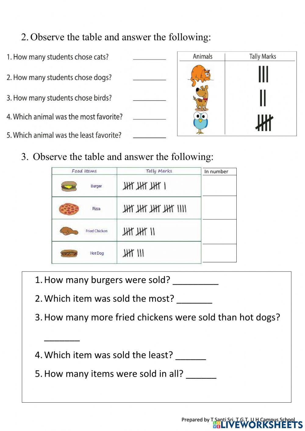 Tally Marks interactive activity for 3 Live Worksheets