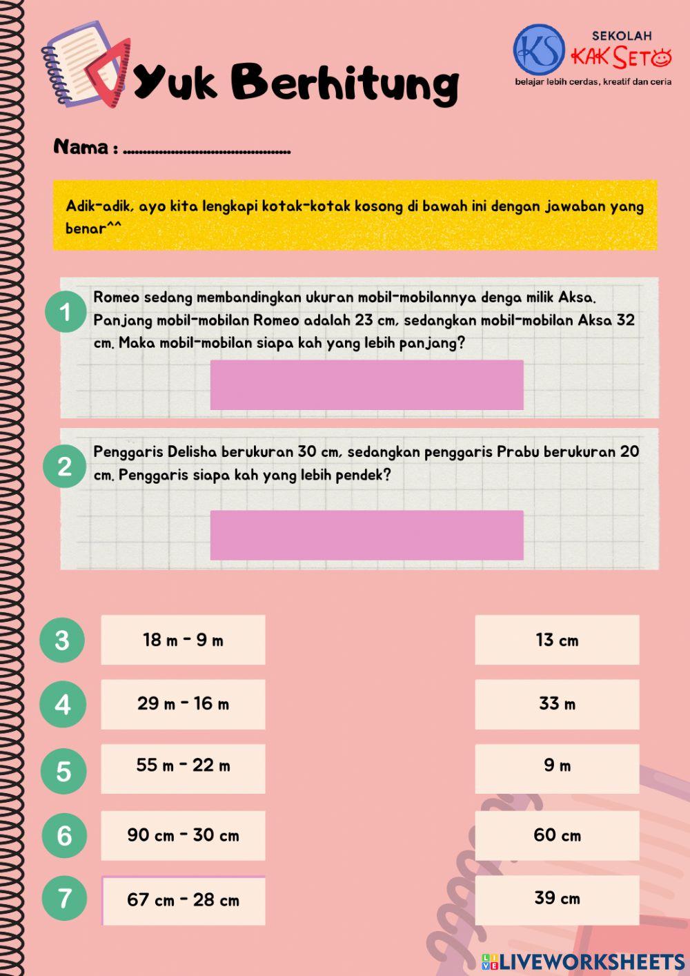 Yuk Berhitung (Pengurangan dalam Pengukuran)