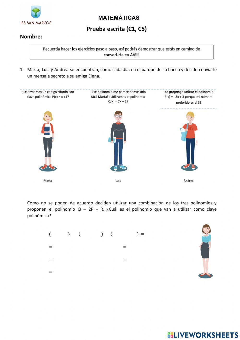 Prueba escrita Ecuaciones primer grado