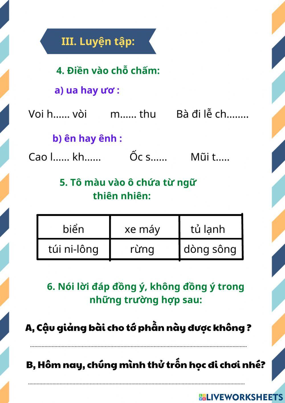 Phiếu bài tập tiềng việt tuần 23 lớp 2