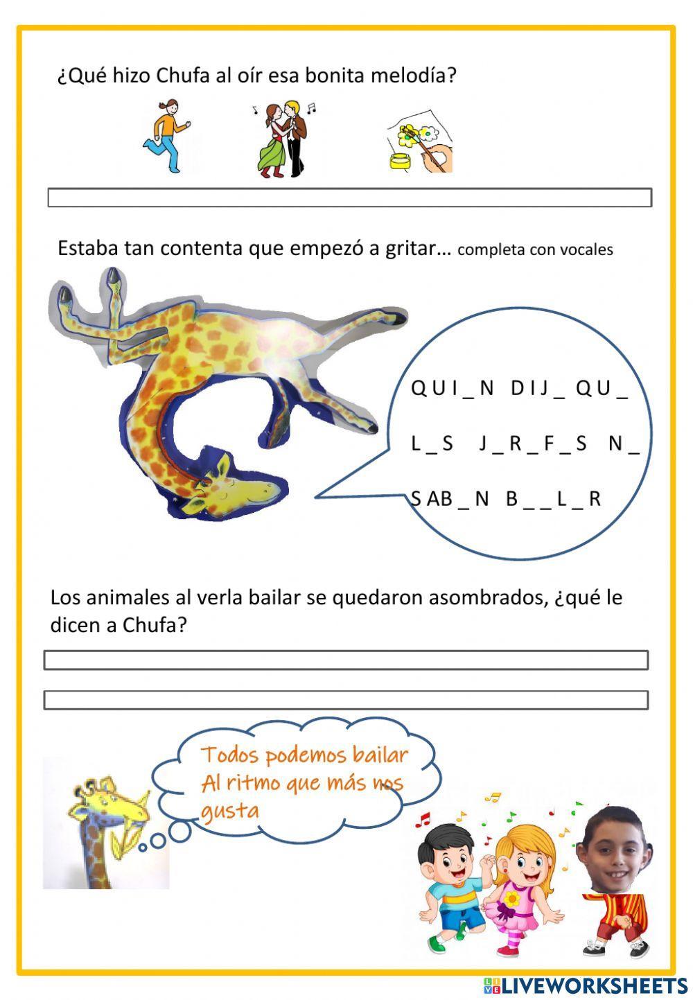 Comprensión cuento las jirafas no saben bailar