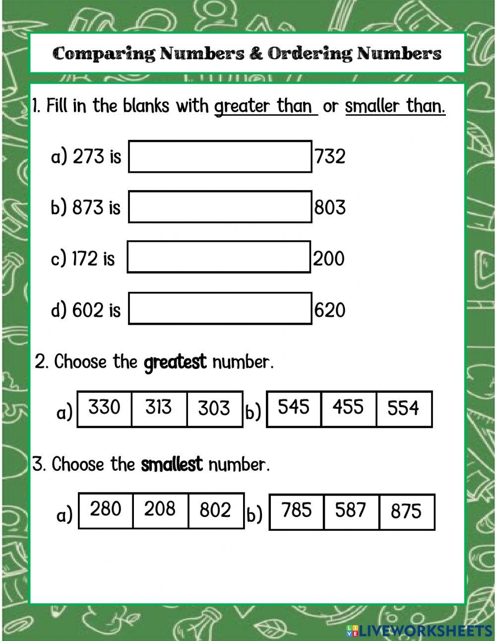 Compare and Order Numbers exercise | Live Worksheets compare-and-order-numbers-exercise-live-worksheets