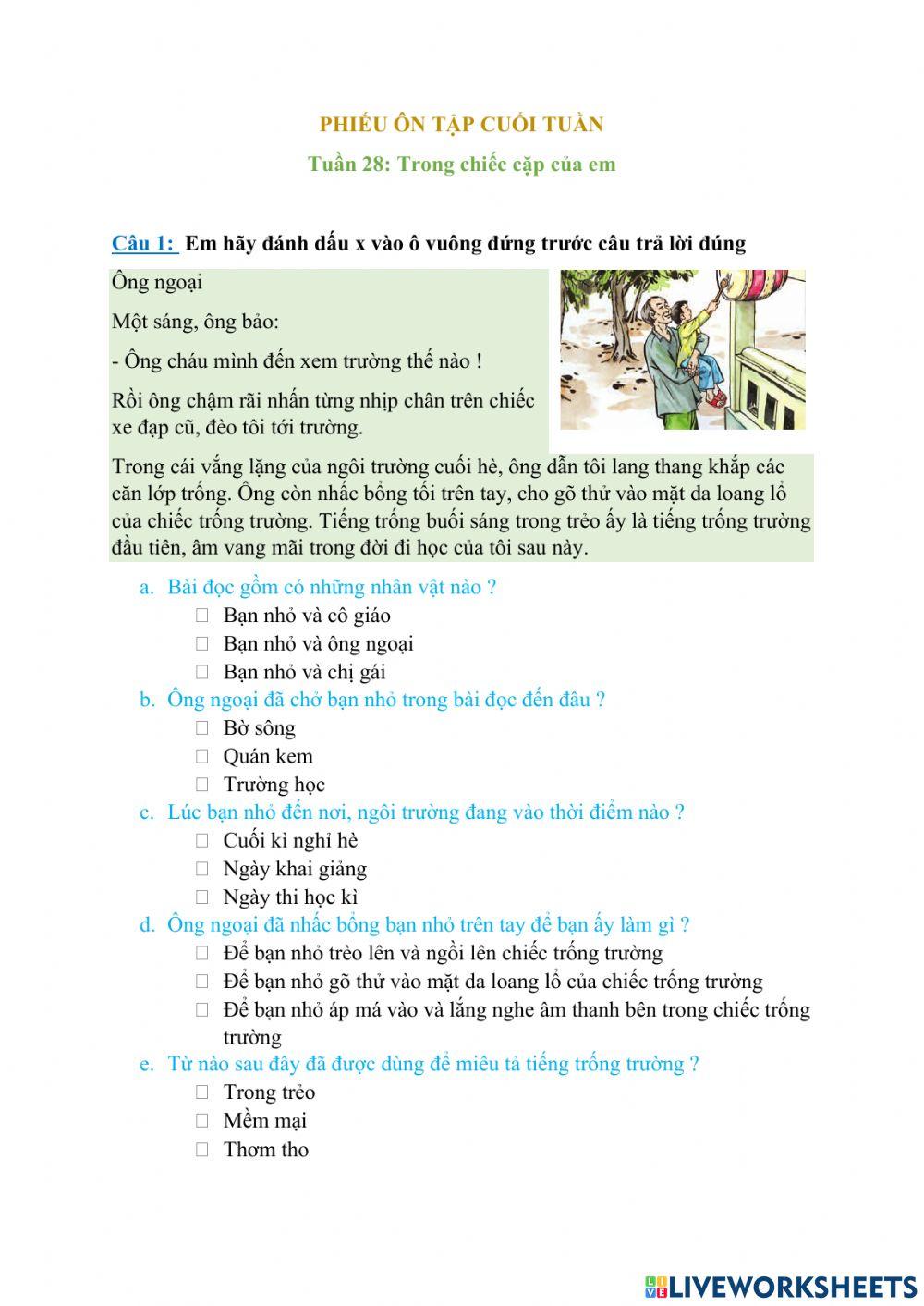 Phiếu bt cuối tuần môn tv 1 tuần 28