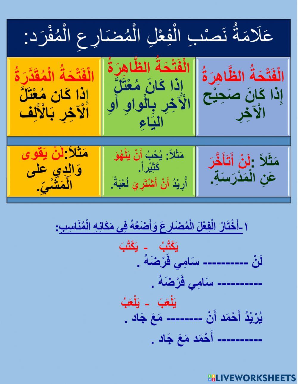 الفعل المضارع المنصوب المفرد