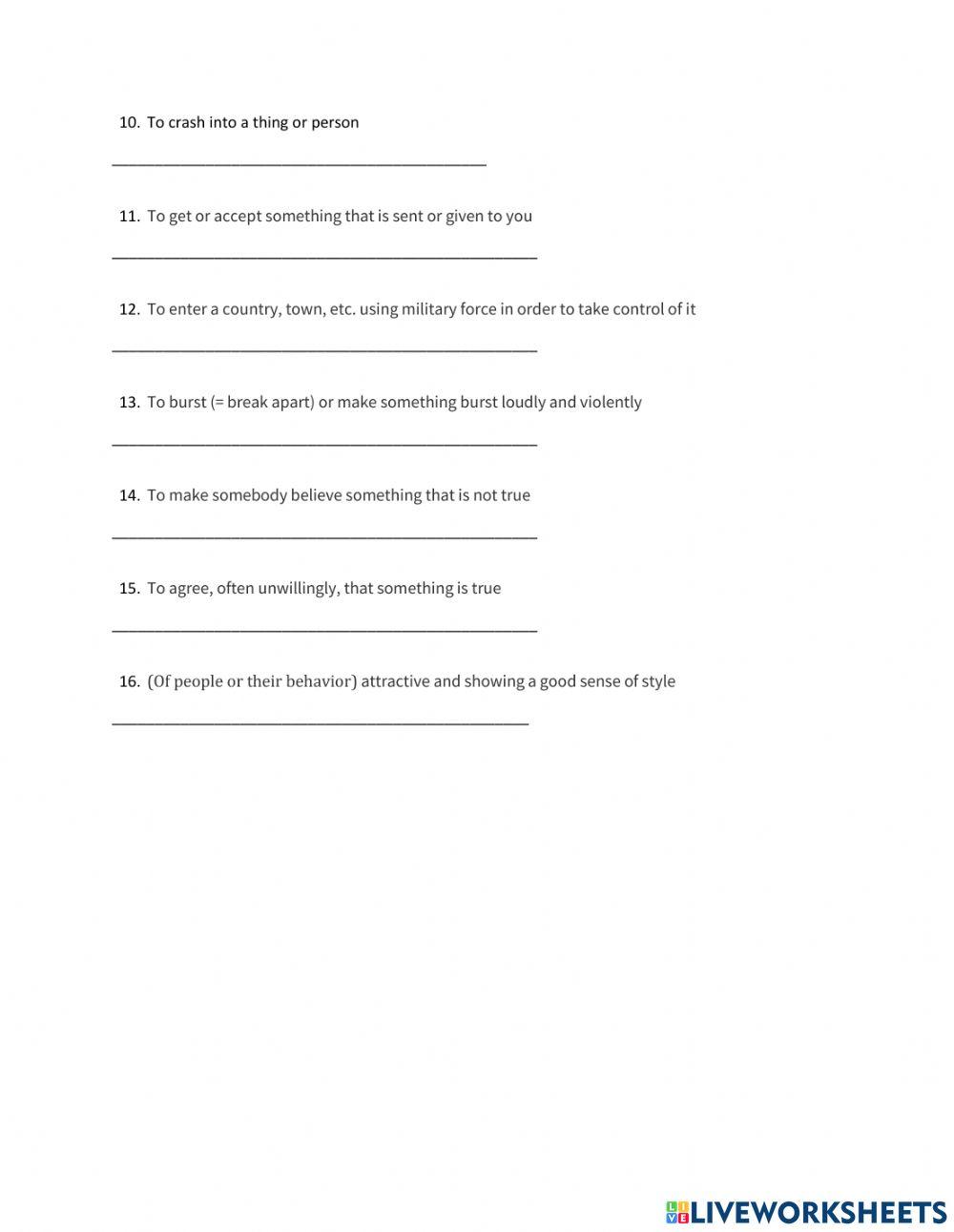 Brainiacs Definitions Worksheet