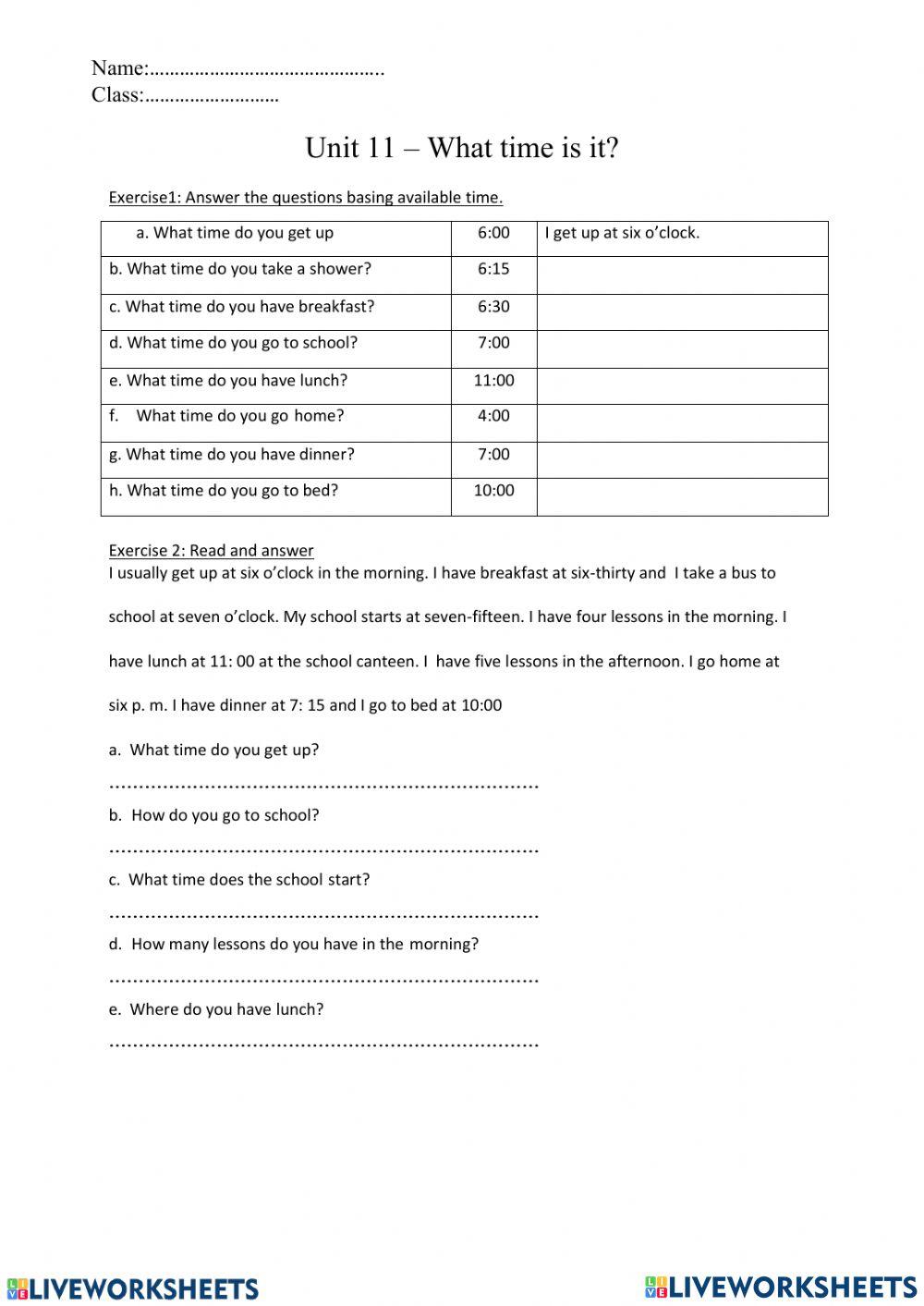 Unit 11- What time is it?