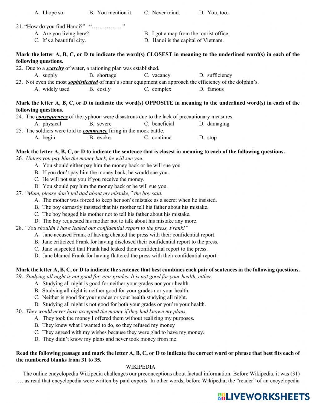 E9 - Đề luyện THPT - Mock test 1 - LTV