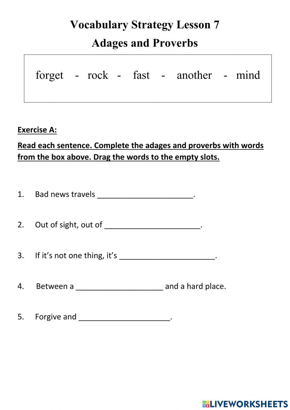 4008861 Adages and Proverbs Homework sheet sallykamel