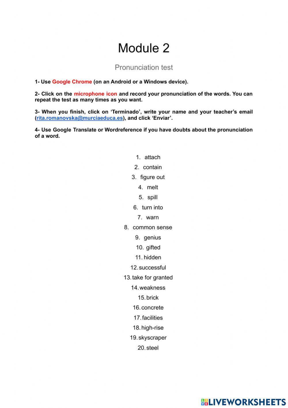 Network 4 Module 2 Pronunciation Test