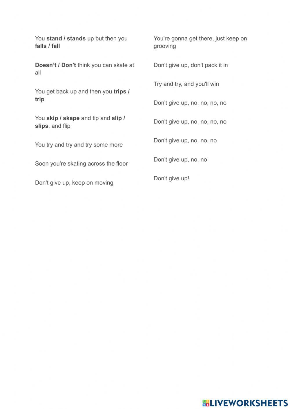 1B:Present Simple-Don't Give up (Bruno Mars)