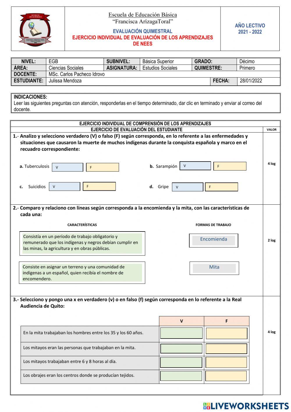 Examen EESS - 1er. Quimestre