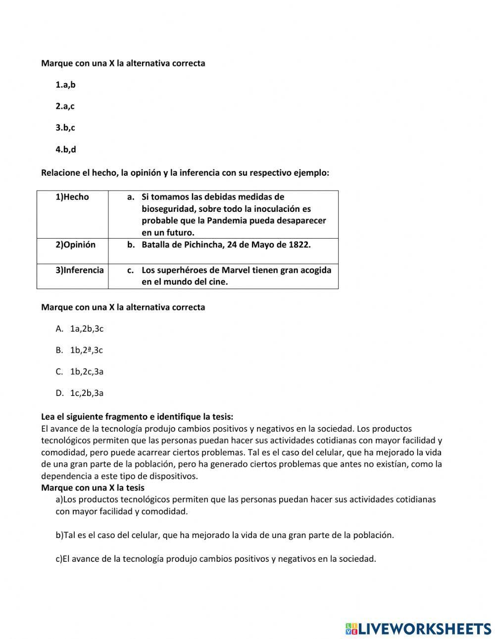 Examen Tercero de Bachillerato