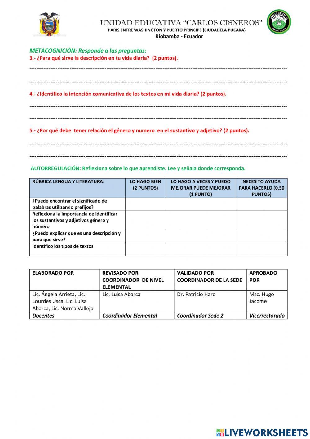 Evaluación metacognitiva lengua