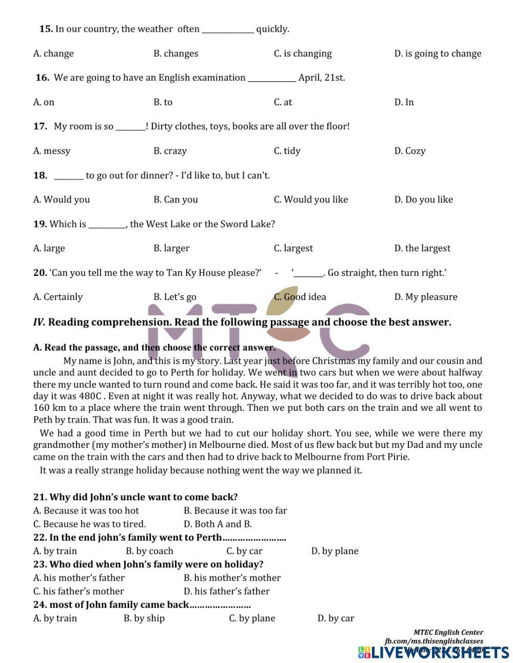 Grammar - practice test no 7