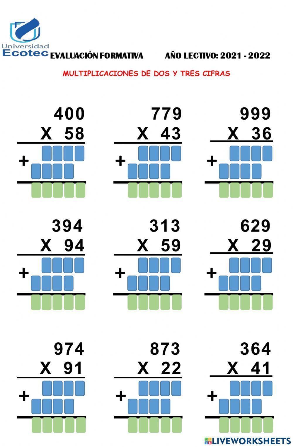 Multiplicaciones con dos y tres cifras