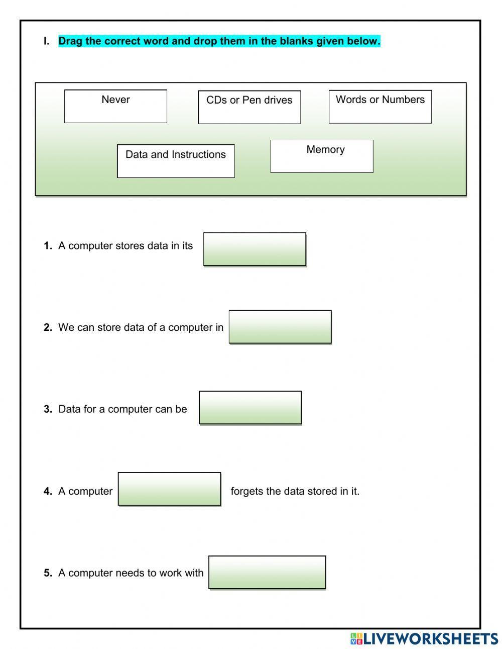 1K COMPUTER SCIENCE WORKSHEET 31-01-22 online exercise for | Live ...