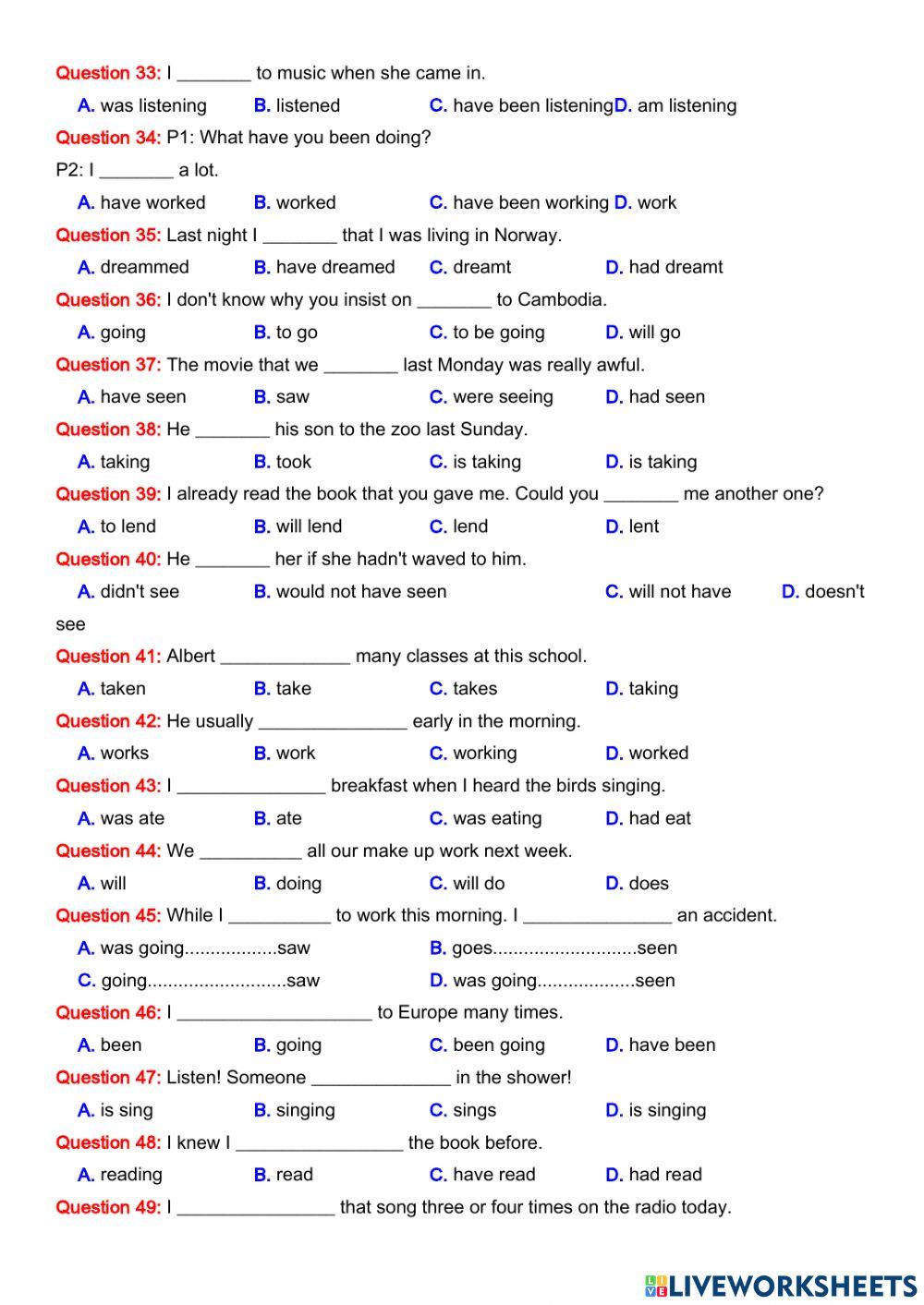 Thì của động từ phần 4