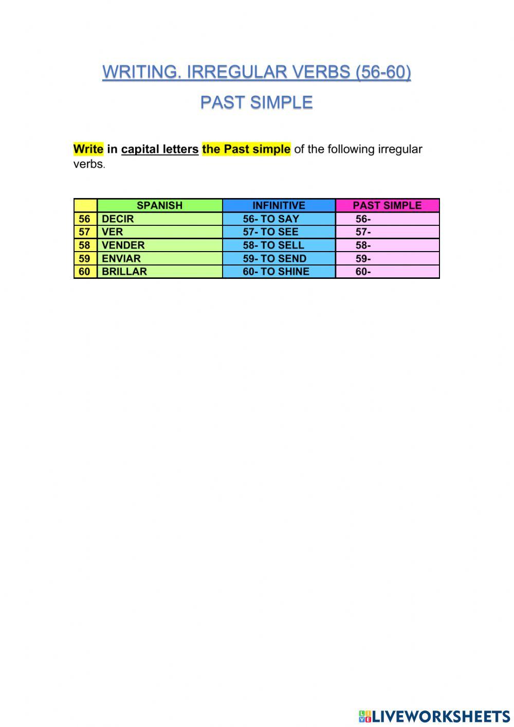 11-IRREGULAR VERBS. PAST SIMPLE. 56-60. WRITING