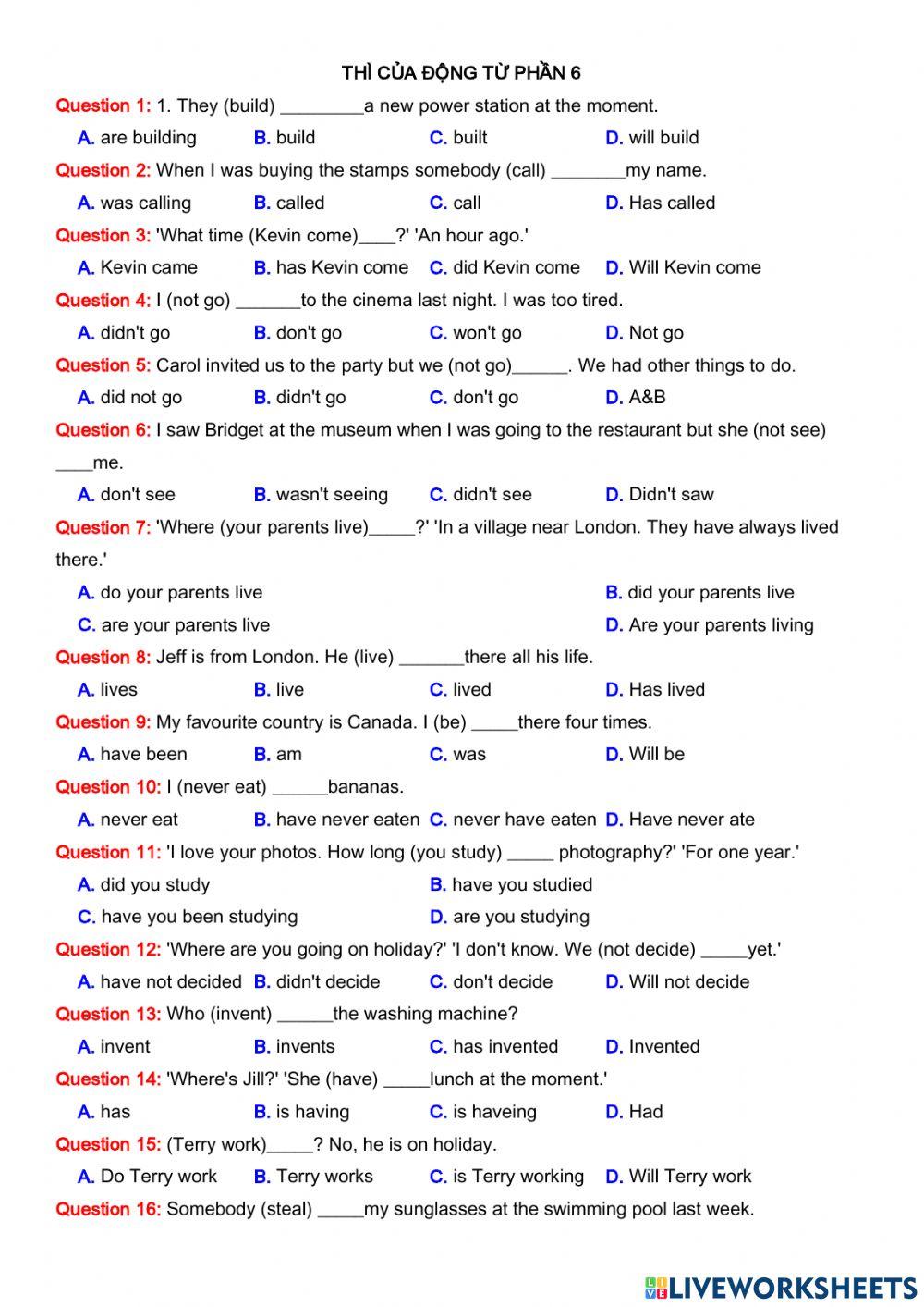 Thì của động từ phần 6