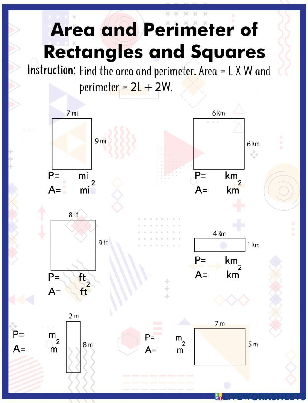 Area and Perimeter of Rectangles and Squares