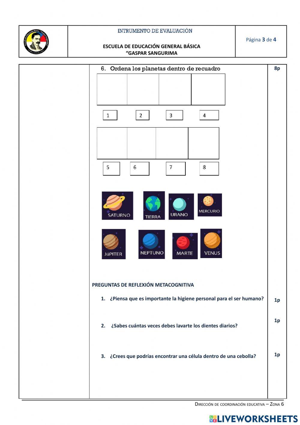 Instrumento de  evaluación de octavo del  primer quimestre