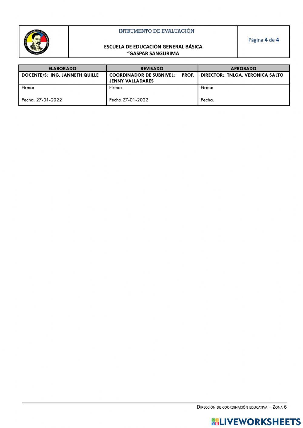 Instrumentos de evaluacion de noveno del primer quimestre