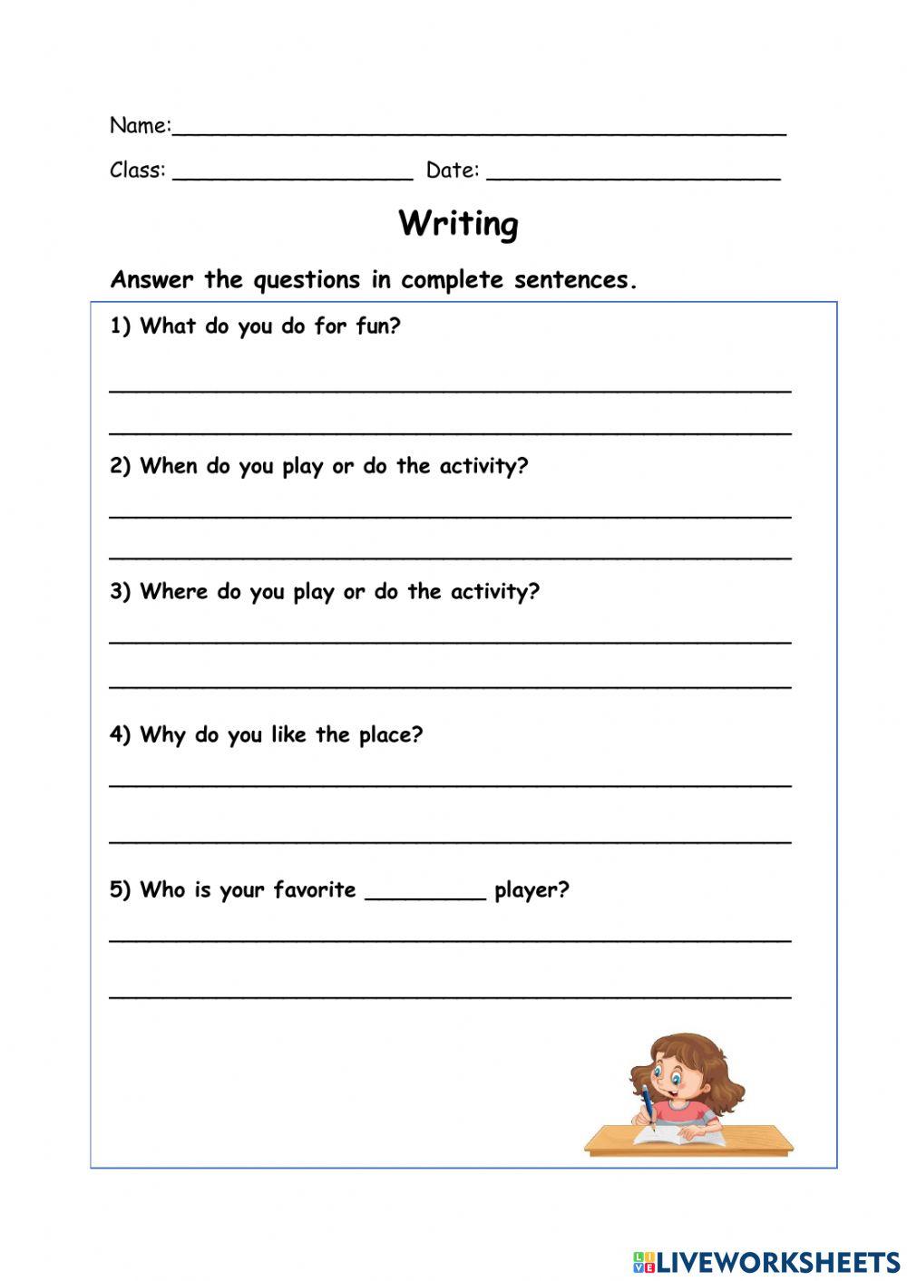 Writing answering wh questions in complete sentences online exercise