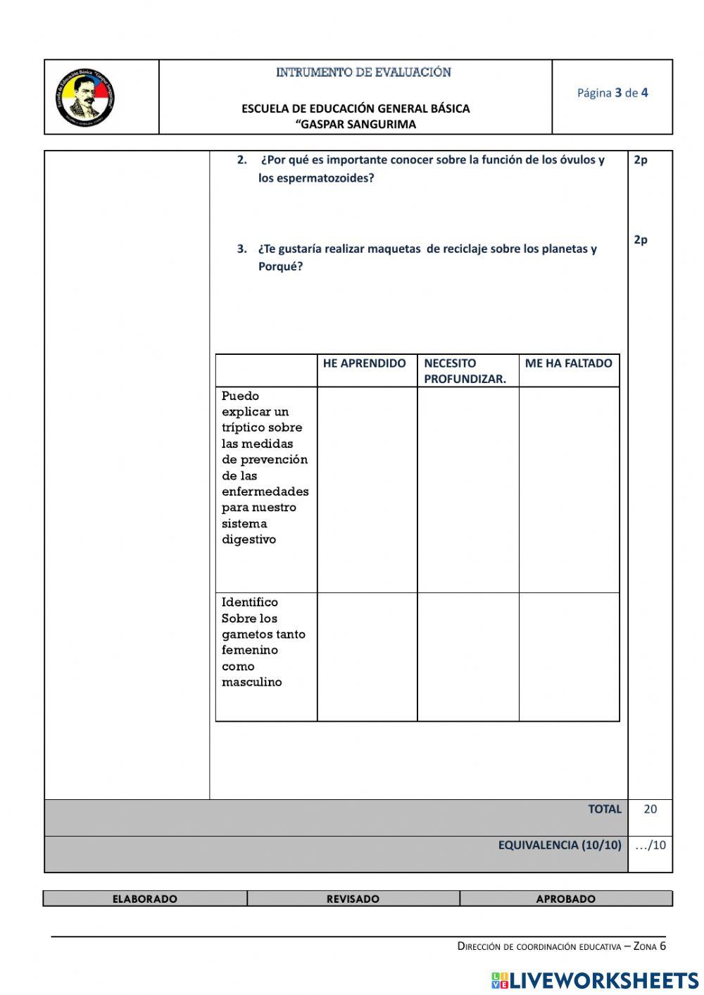 Instrumentos de evalución de décimo del primer quimestre