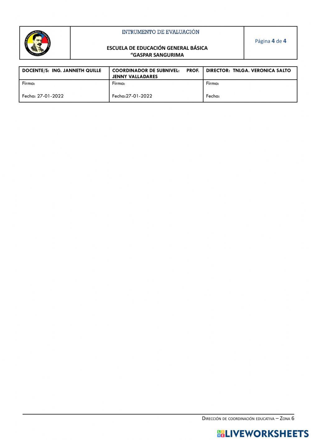Instrumentos de evalución de décimo del primer quimestre