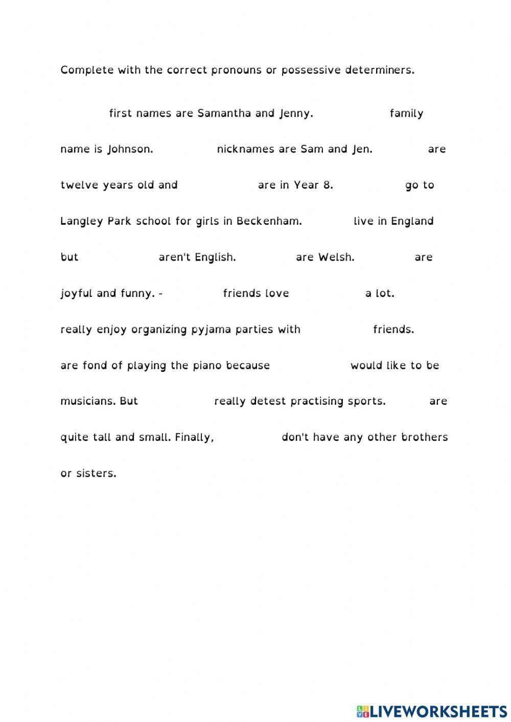 Pronouns possessive determiners