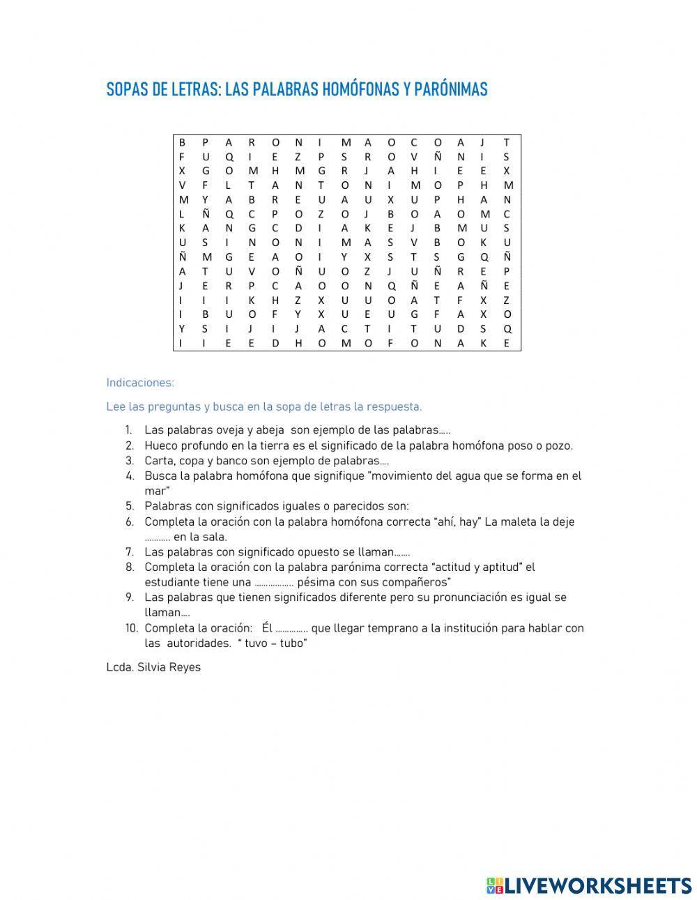 Las palabras homófonas y parónimas