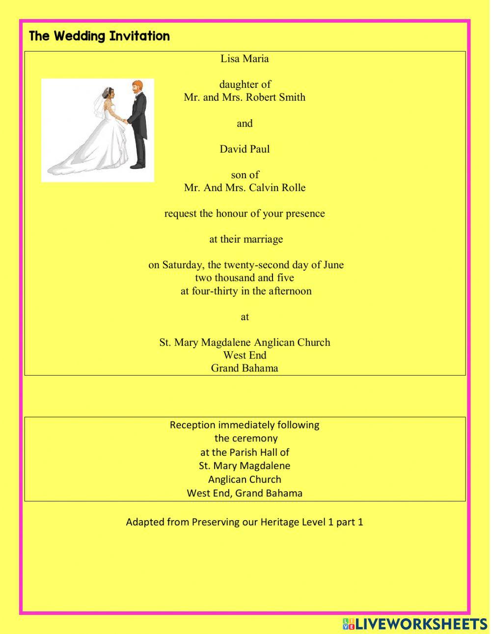 Order of Service and The wedding - Reading Comp