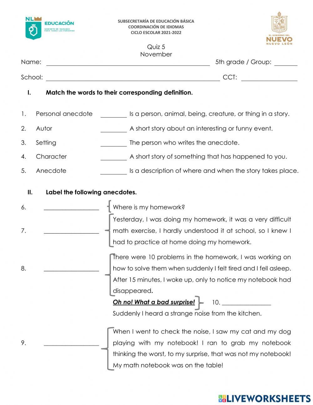 Quizz January 5th grade