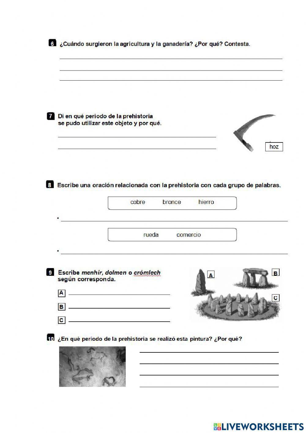 Fichas De La Prehistoria La Prehistoria interactive worksheet for 4º E. Primaria | Live Worksheets