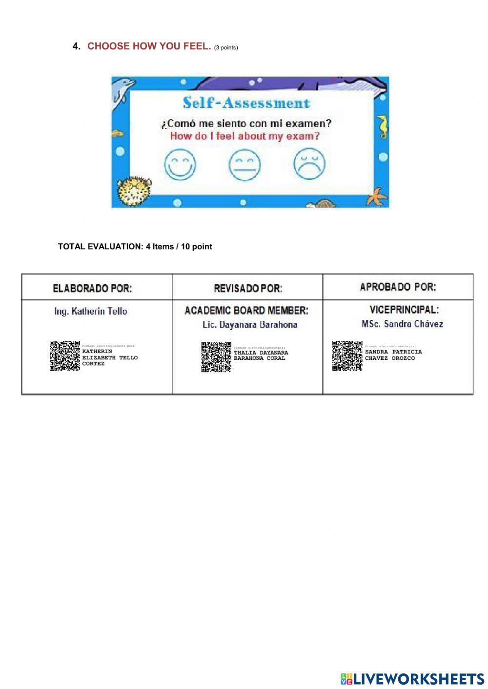 English exman -1st quimestral