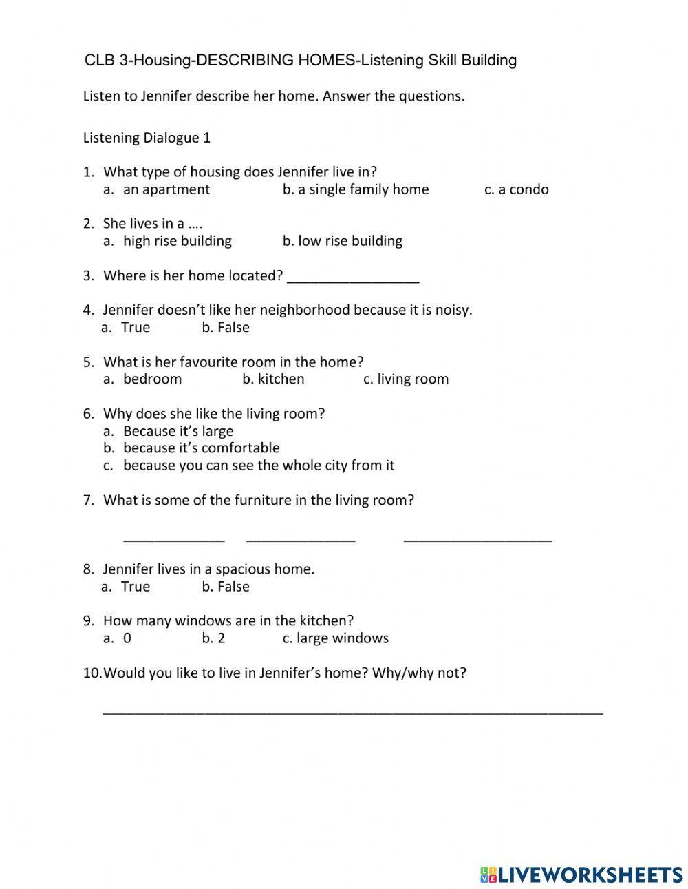 CLB 3-Housing-Describing Home-Listening Skill Building