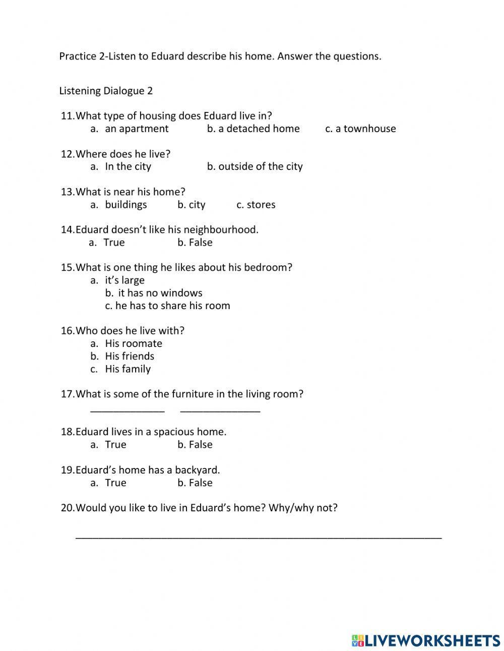 CLB 3-Housing-Describing Home-Listening Skill Building