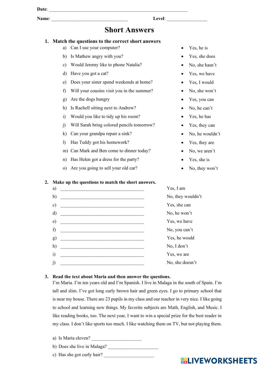 Short Answers Short Answers