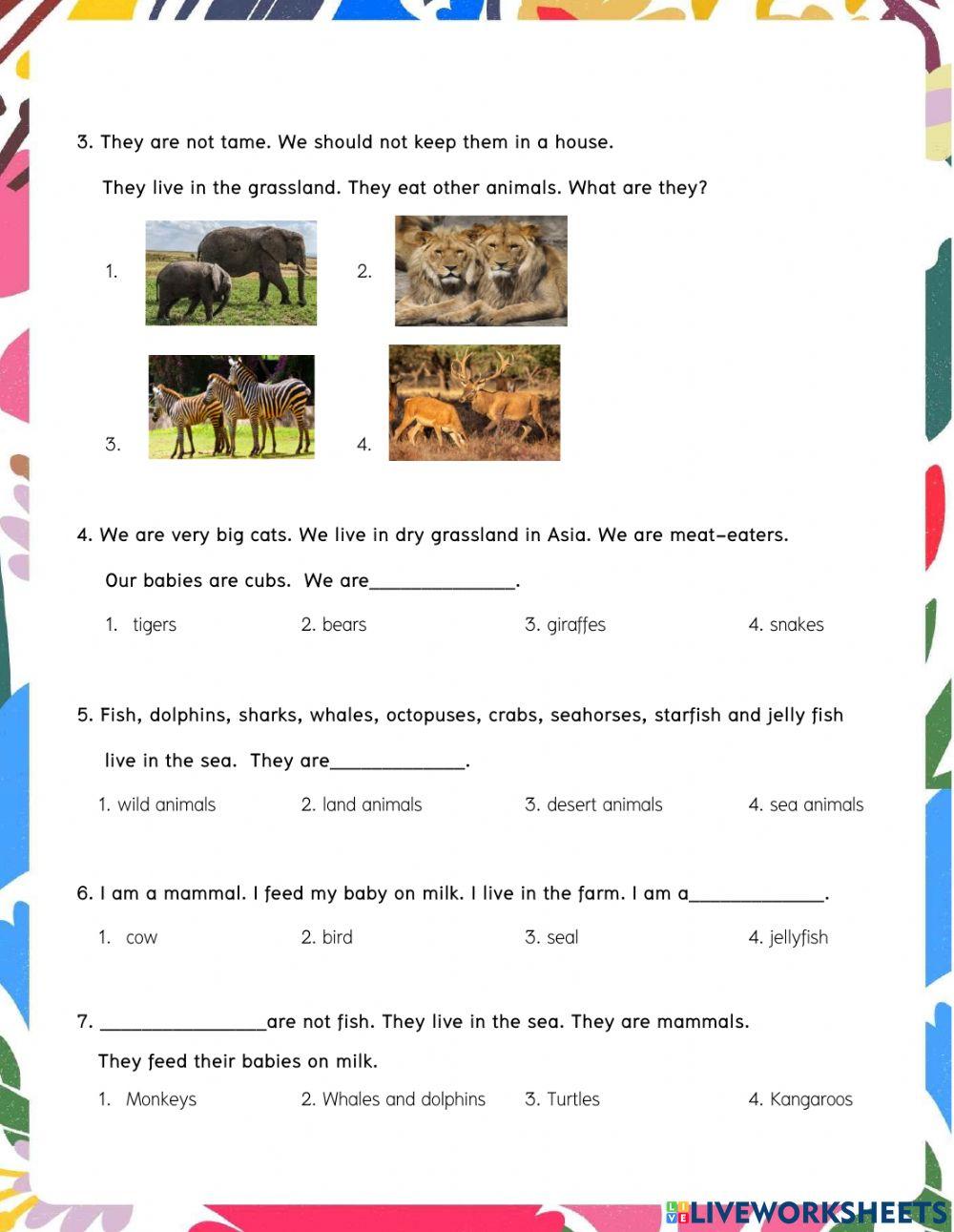 แบบทดสอบเรื่อง Where Animals Live