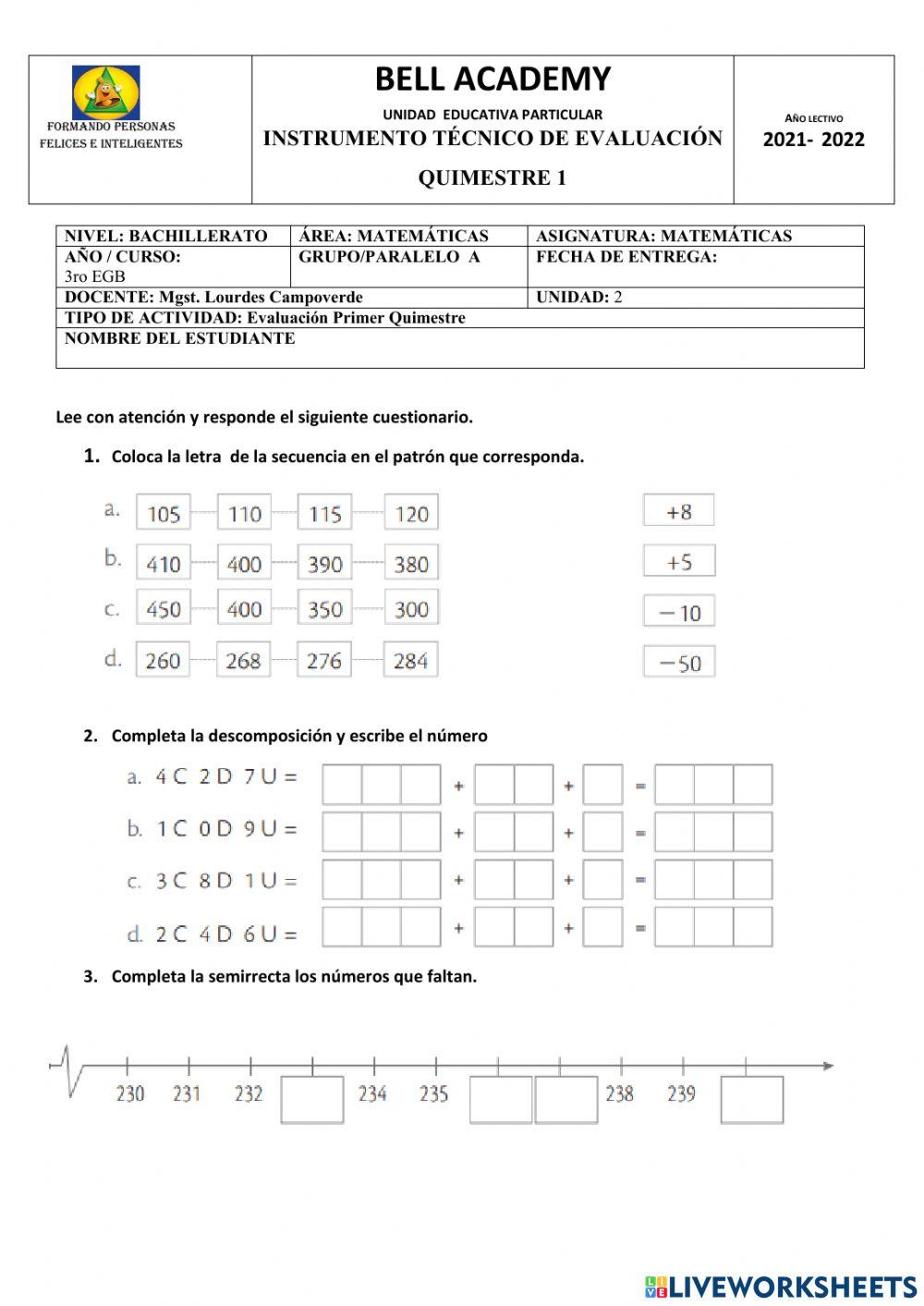 Evaluacion matematicas