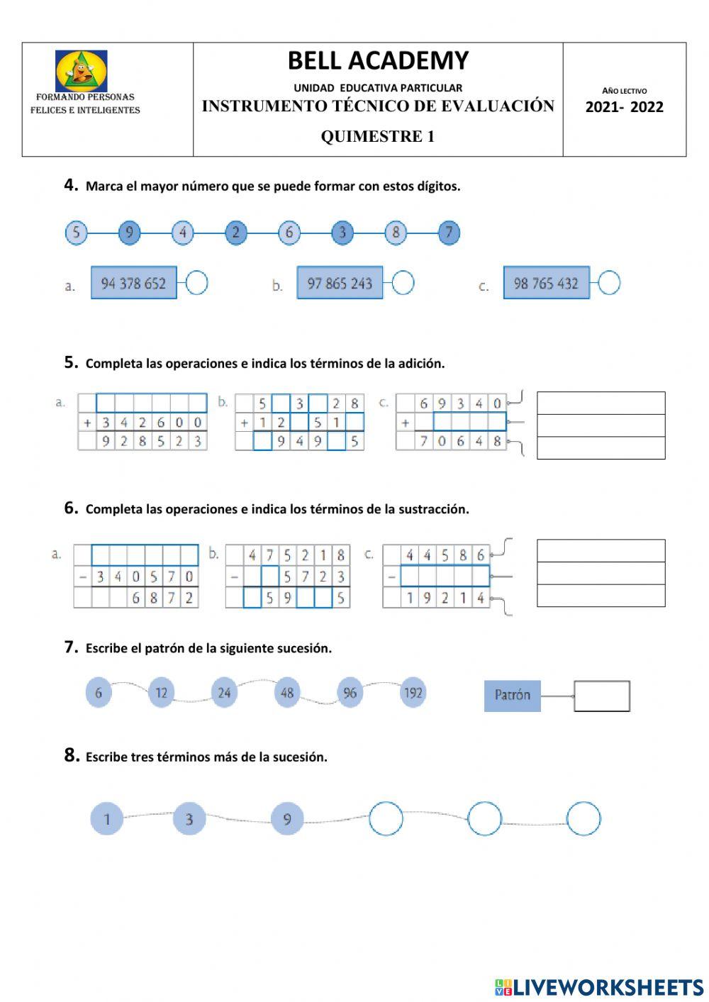 Evaluación matematicas