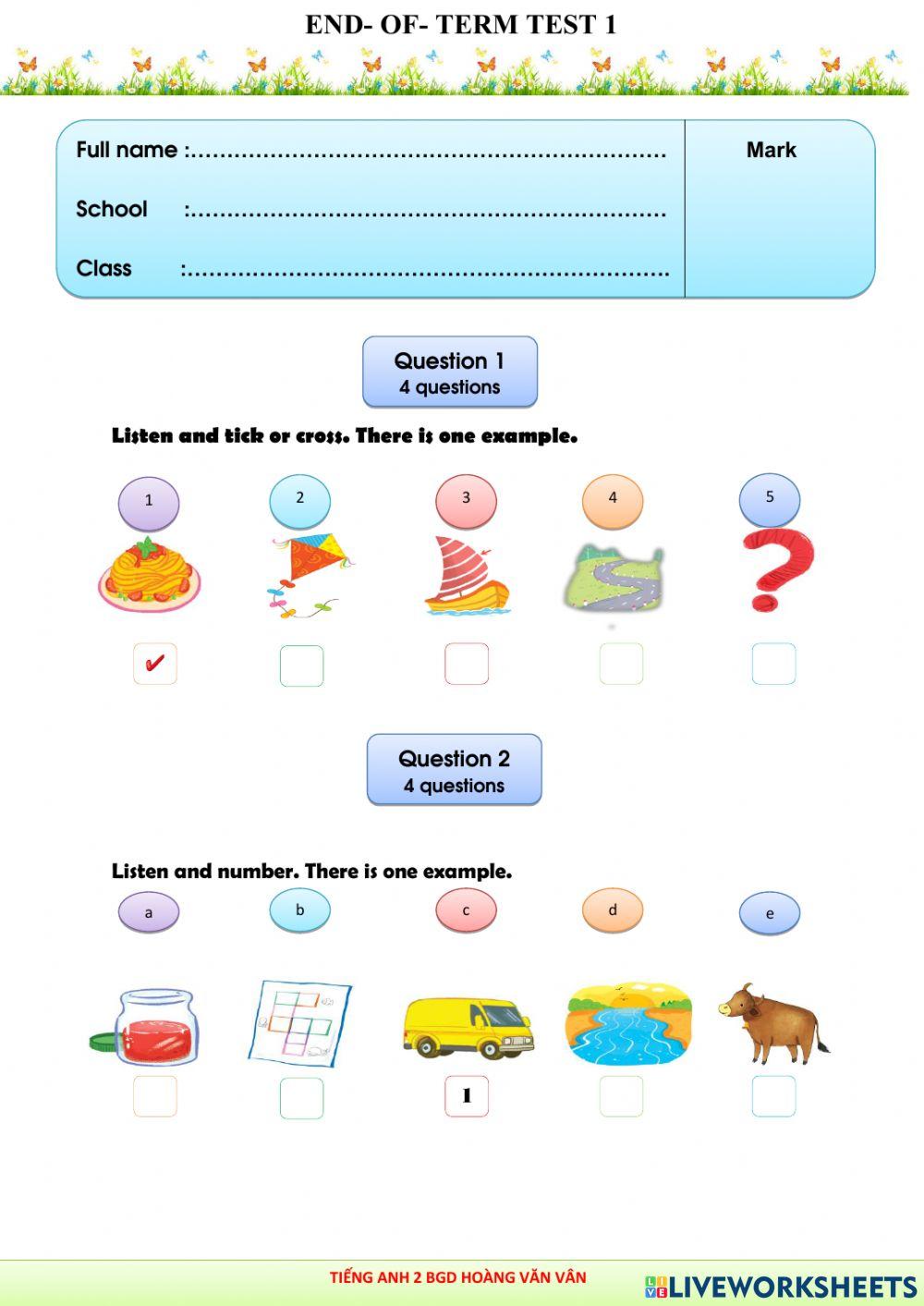 Đề số 2- đề thi hk 1 - grade 2
