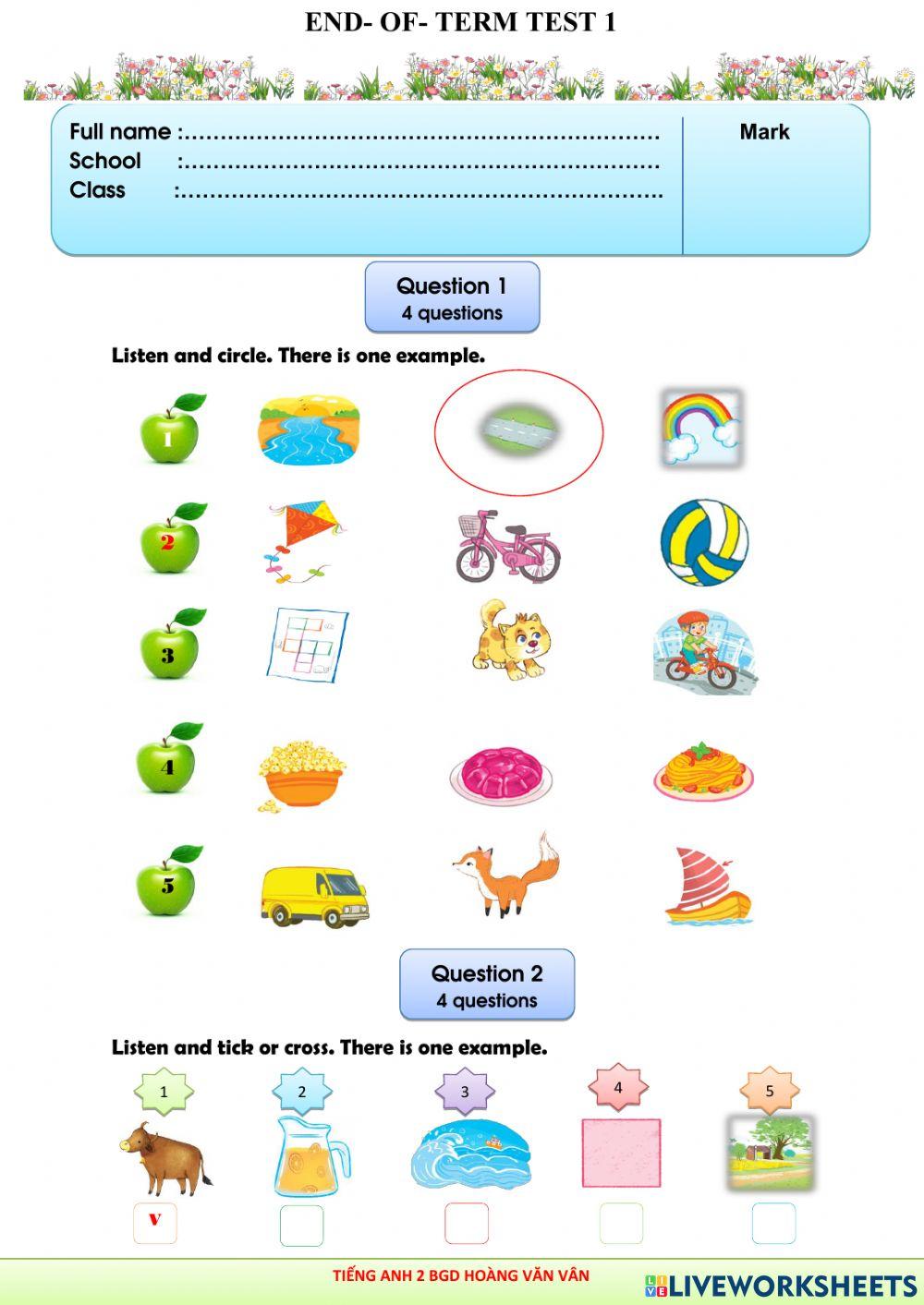 Đề số 5 - đề thi hk 1 - grade 2