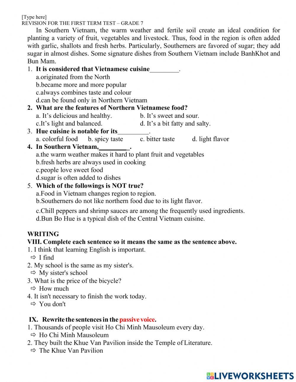 E7-Revision for the first term test