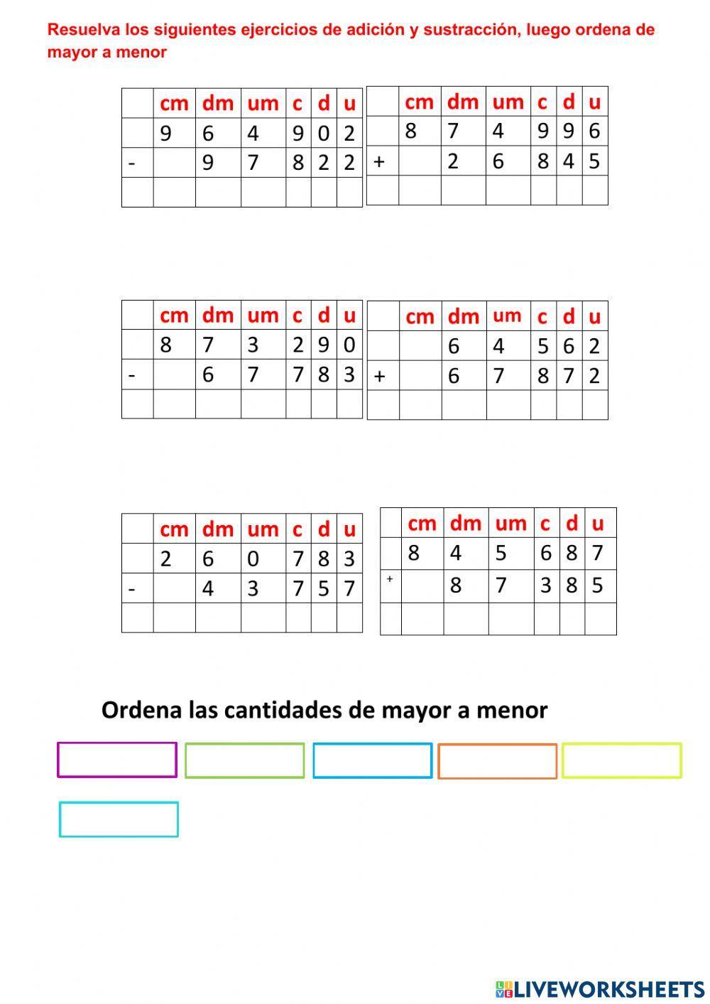 Adiciones y sustracciones