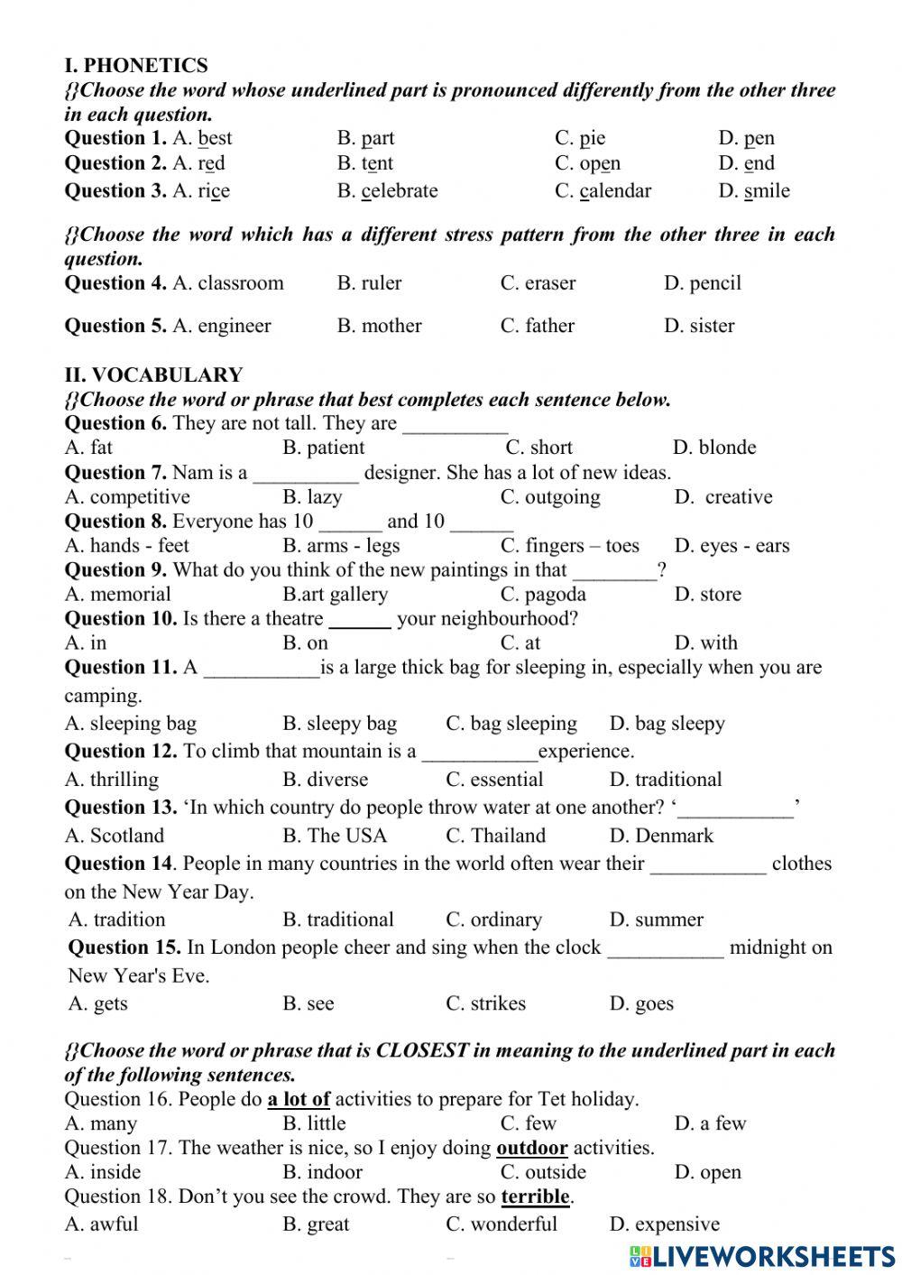 First Semester Test - Grade 6 - Sample 3