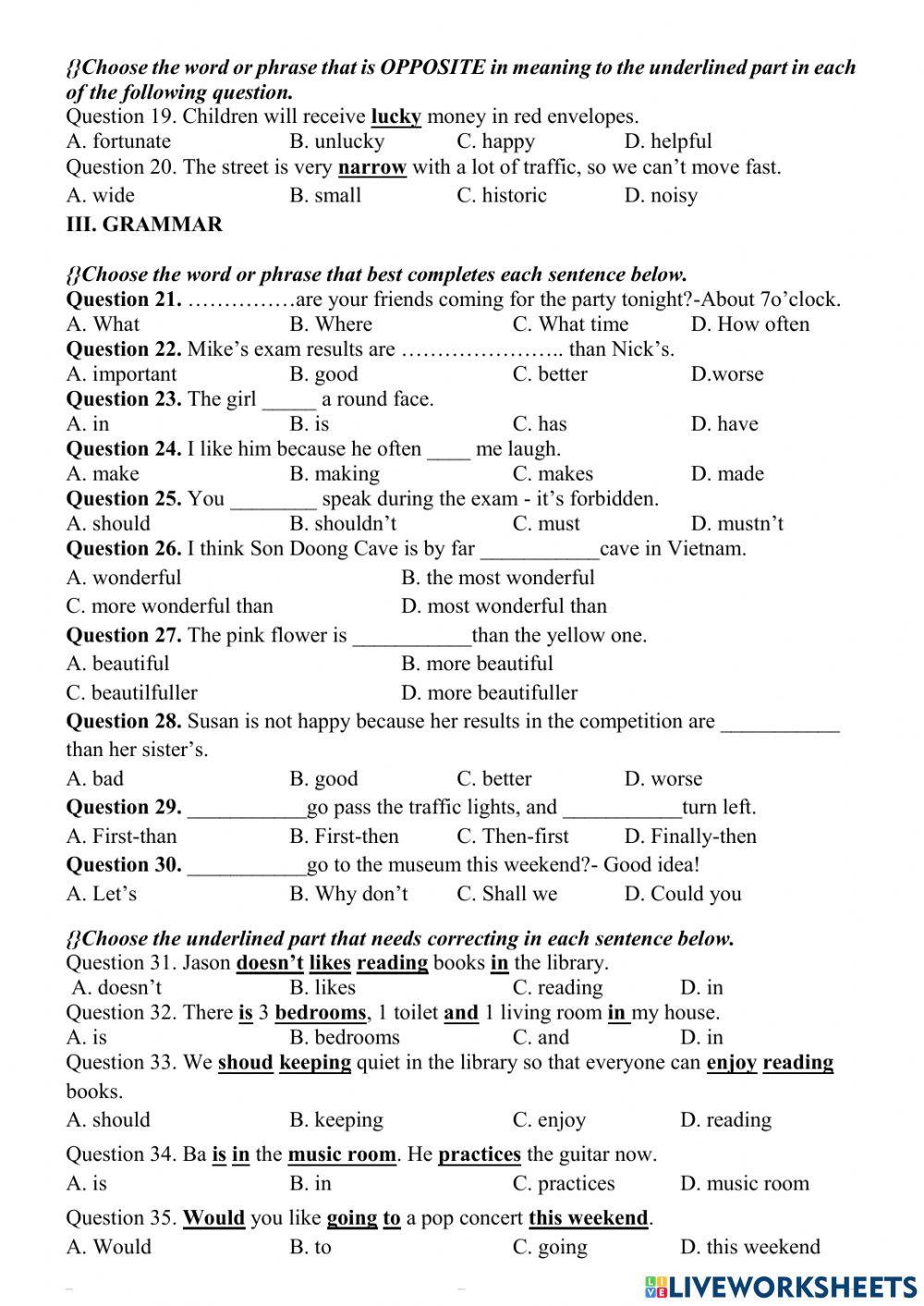 First Semester Test - Grade 6 - Sample 3