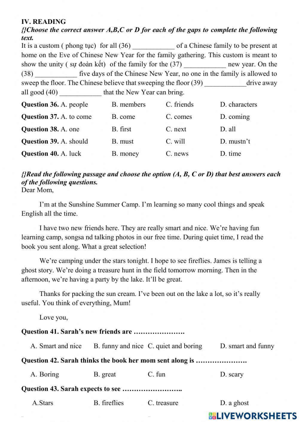 First Semester Test - Grade 6 - Sample 3