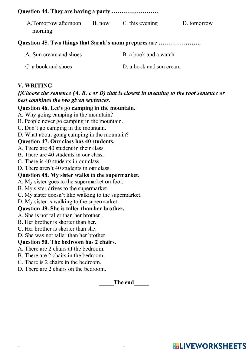 First Semester Test - Grade 6 - Sample 3