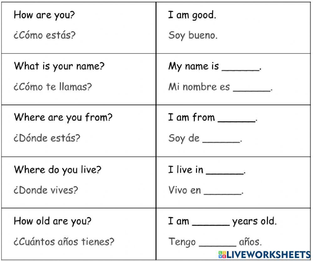 Liveworksheets Practices: Basic Questions in English